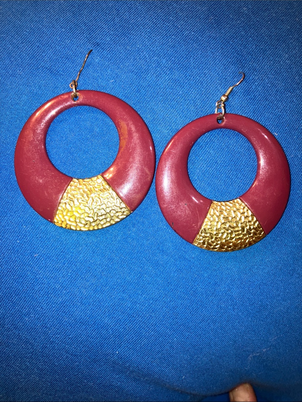 Burgundy Hoop Earrings with Gold Accent - Women Jewelry